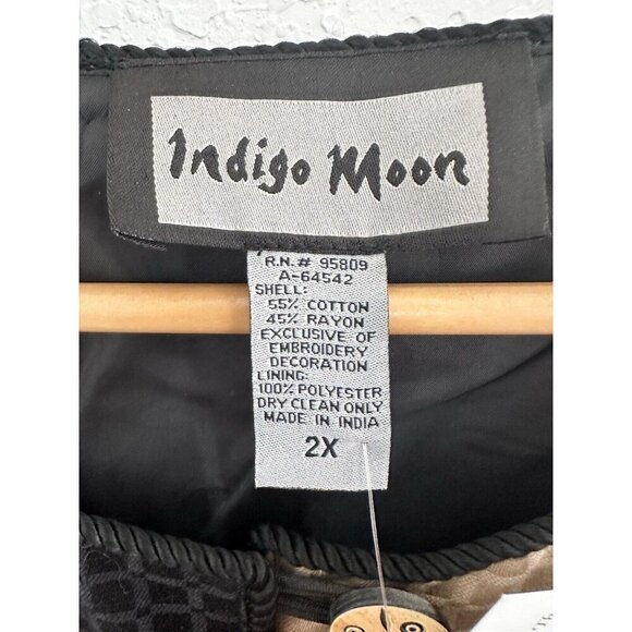 NWT INDIGO MOON Patchwork Applique Jacket 2X Button Artsy Hippie Boho Chic Aztec - Picture 6 of 13